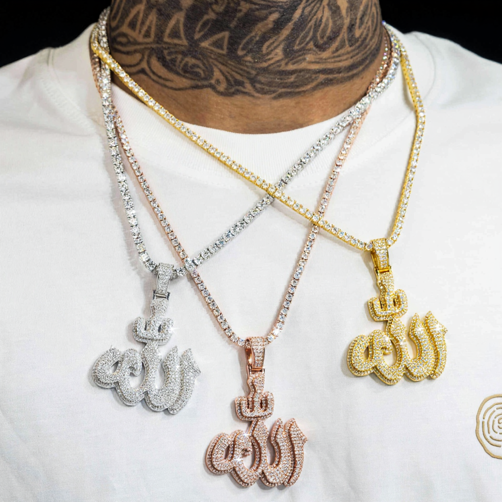 High Quality Real Moissanite Allah Pendant 18k Gold