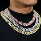 High Quality Brass CZ Diamond Necklace 15mm Width Cuban Link Chain