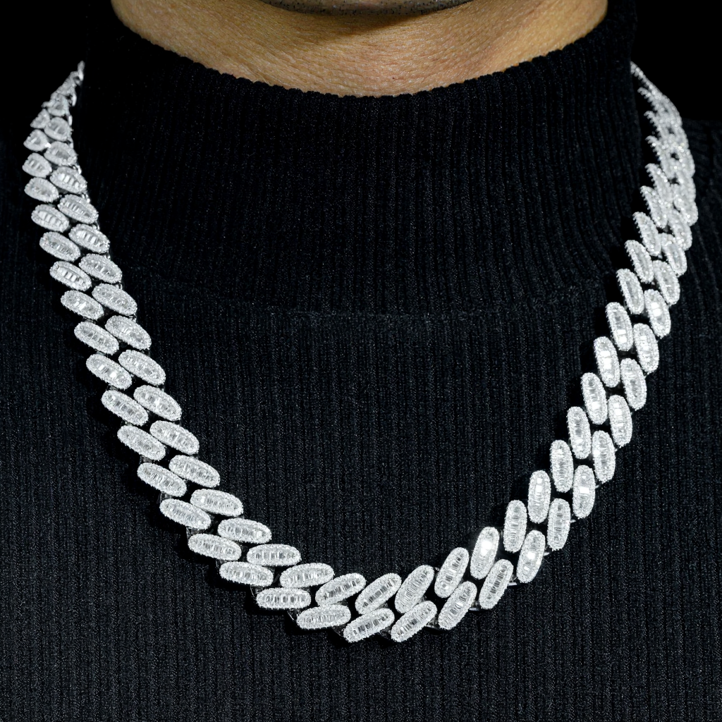 Heavy Round Shape 16MM Baguette Moissnaite Cuban Link Chain