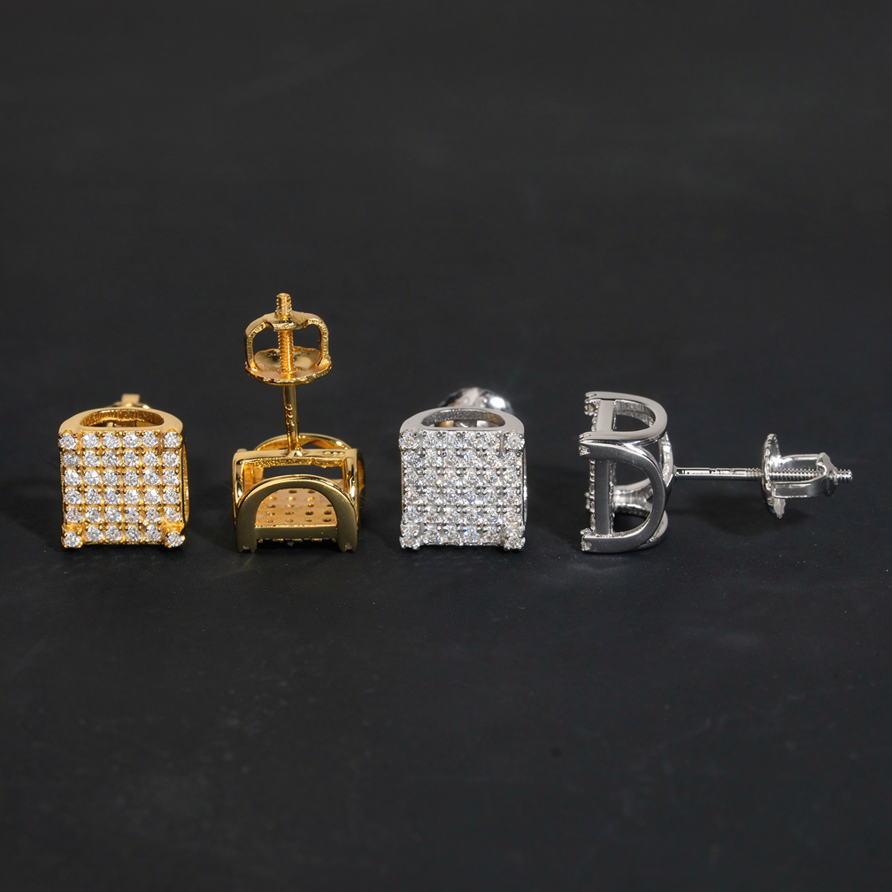 Hip Hop Square Moissanite Stud Earrings