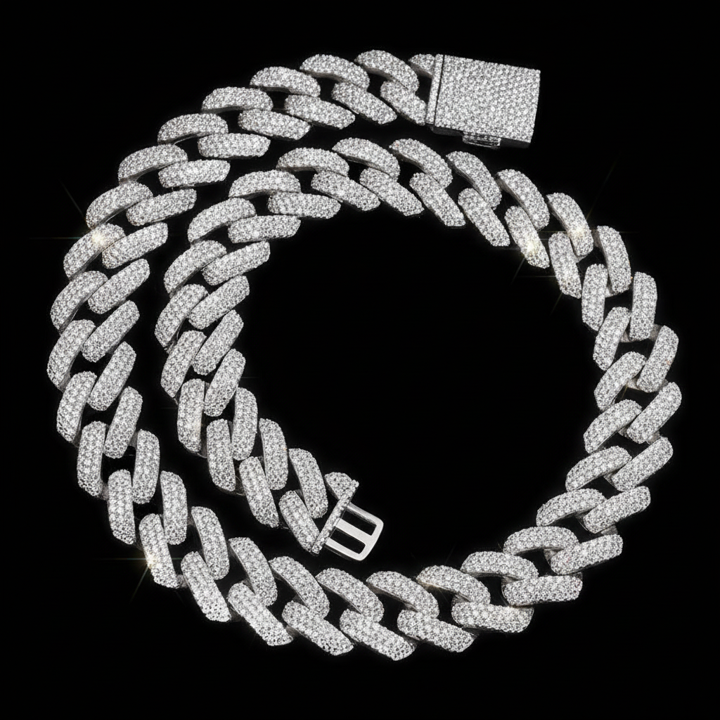 Heavy Miami 20mm Gold Plated Cuban Link Chian Moissaite Diamond Necklace