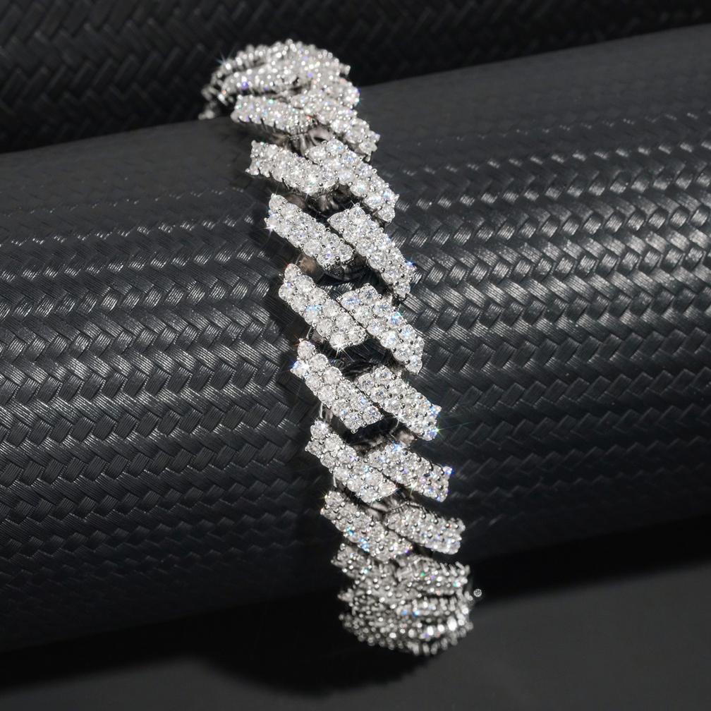15mm Width Regular Miami Moissanite Solid Silver 925 Cuban Link Chain