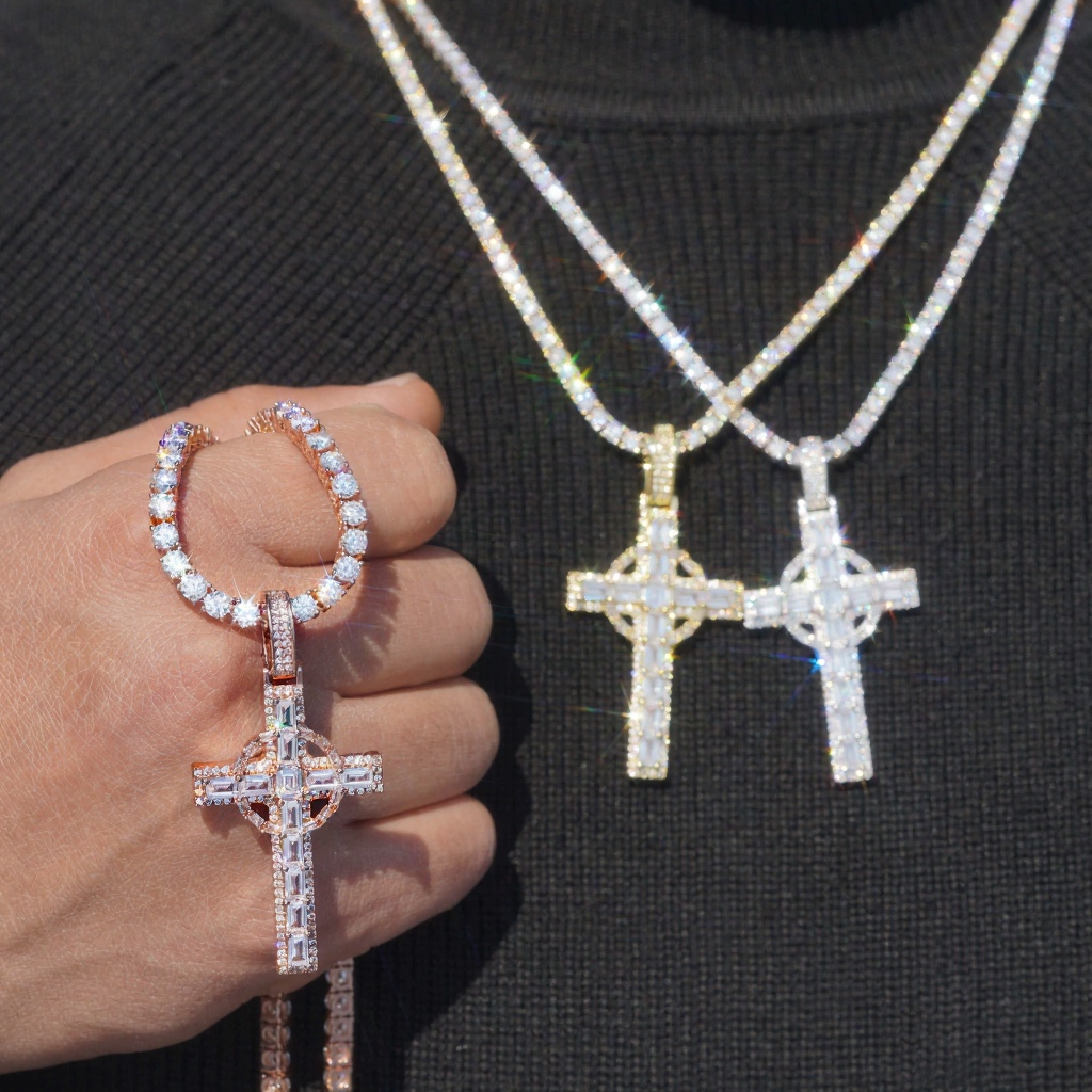 Cross Moissanite Diamond 18k Gold Plated Pendant