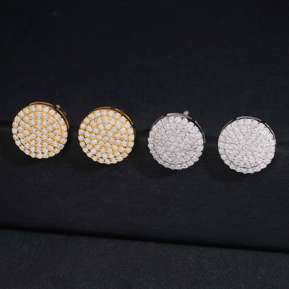 Hip Hop Iced Out Round Moissanite Earrings