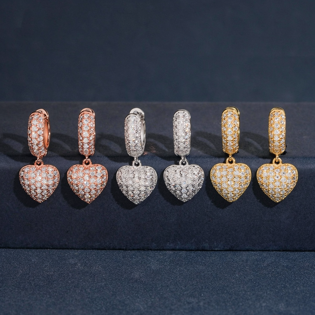 Zuanfa Moissanite Heart Drop Earrings