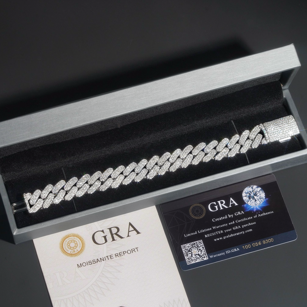 Solid Silver Heavy Miami 16mm Hip Hop Moissanite Cuban Link Bracelet