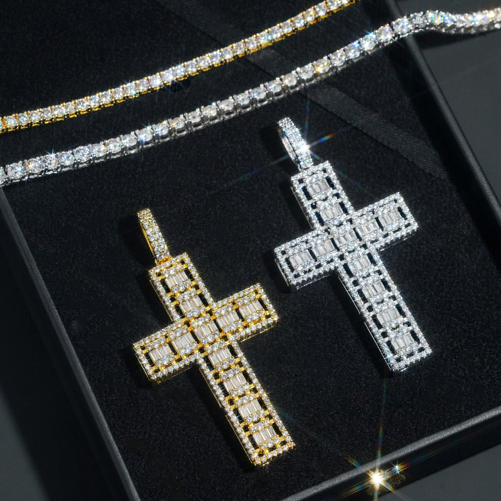 Hip Hop Iced Out Cross Baguette Diamond Pendant