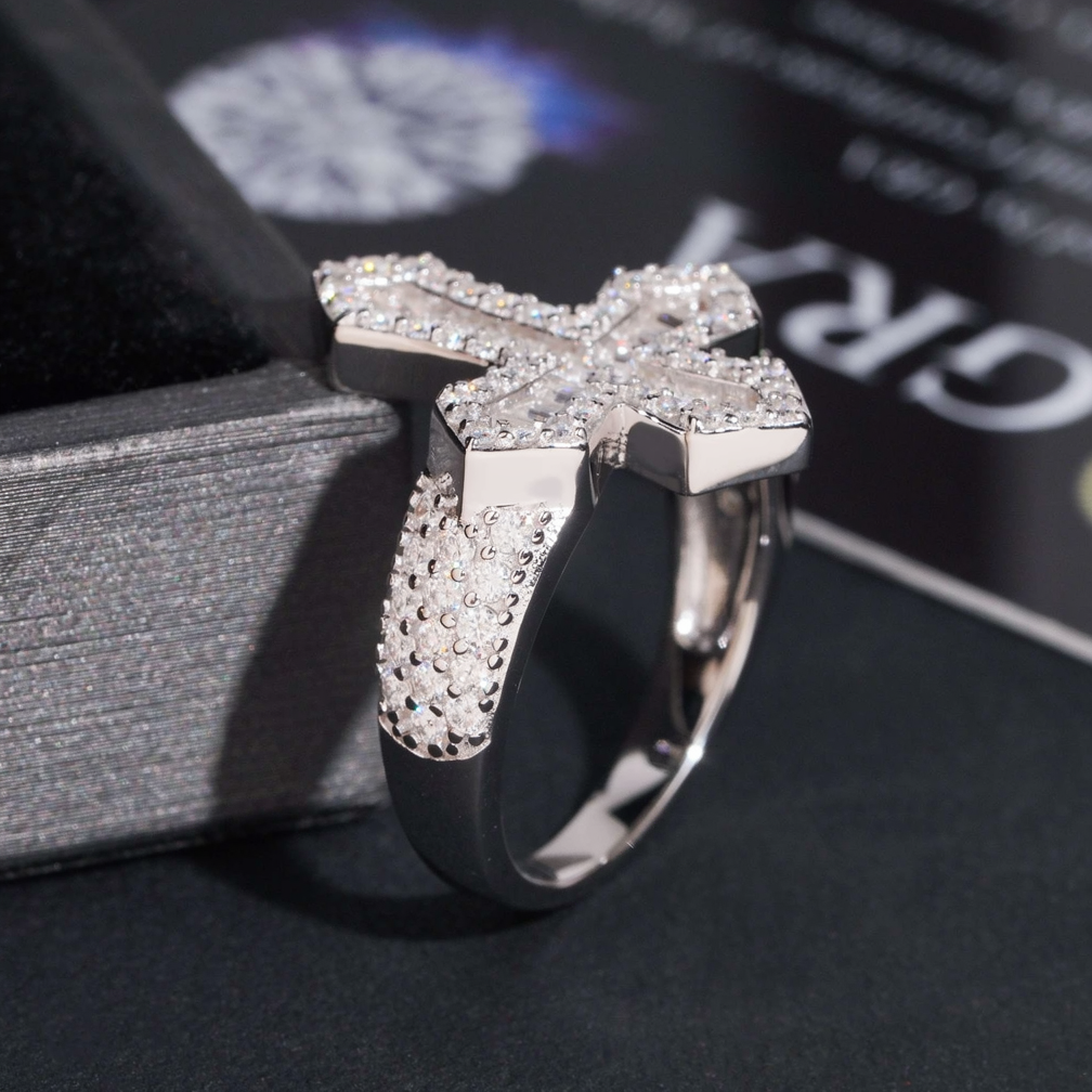 Unisex Baguette Moissanite Cross Ring
