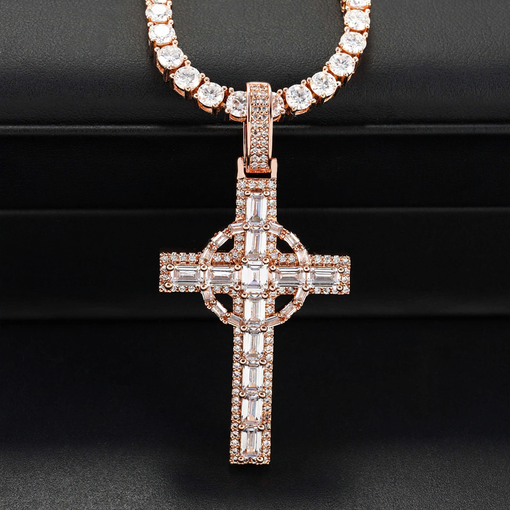 Cross Moissanite Diamond 18k Gold Plated Pendant