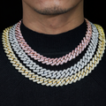 High Quality Brass CZ Diamond Necklace 15mm Width Cuban Link Chain