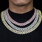 High Quality Brass CZ Diamond Necklace 15mm Width Cuban Link Chain