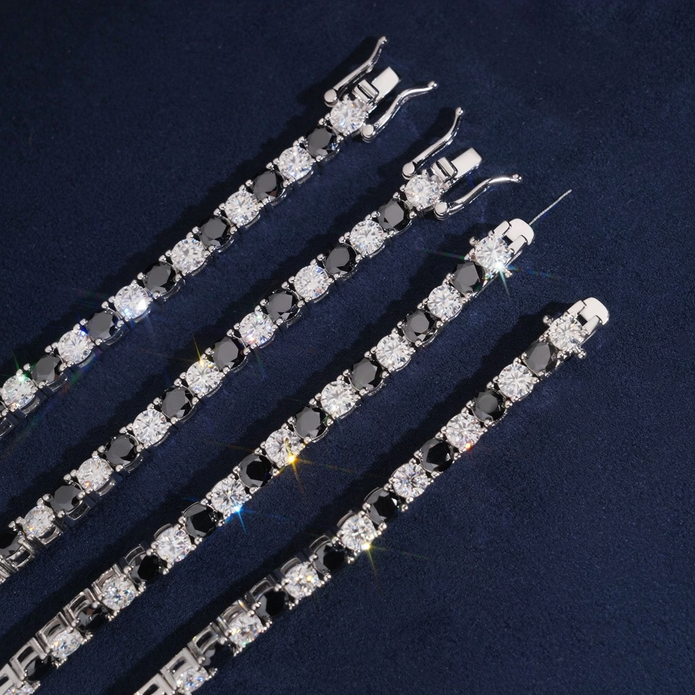 4mm Black Mixed White Moissanite Tennis Bracelet