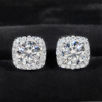 Square Shape Halo Design D Color Moissanite Earring