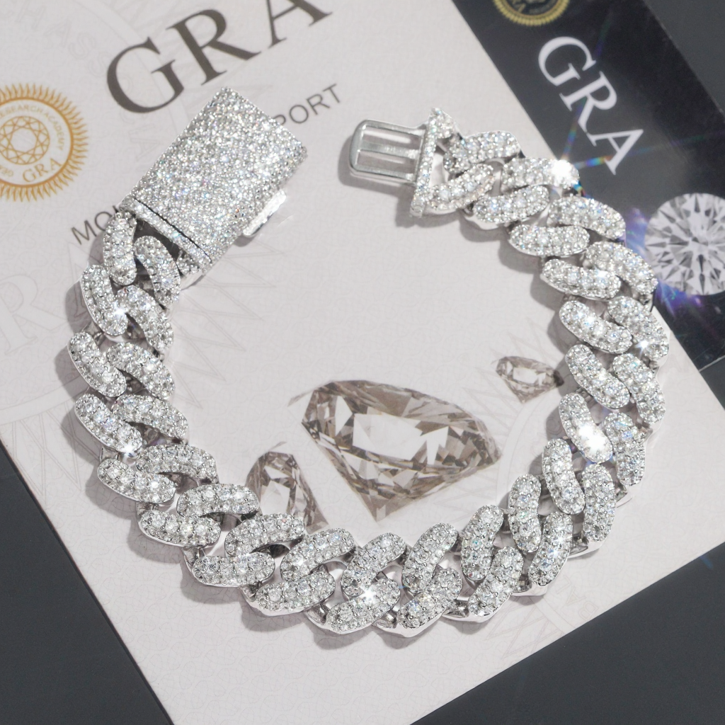 15mm Three Rows Diamond Cuban Link Bracelet