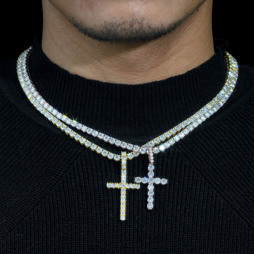 Hip Hop 3.0MM Moissanite Cross Pendant 18k Gold