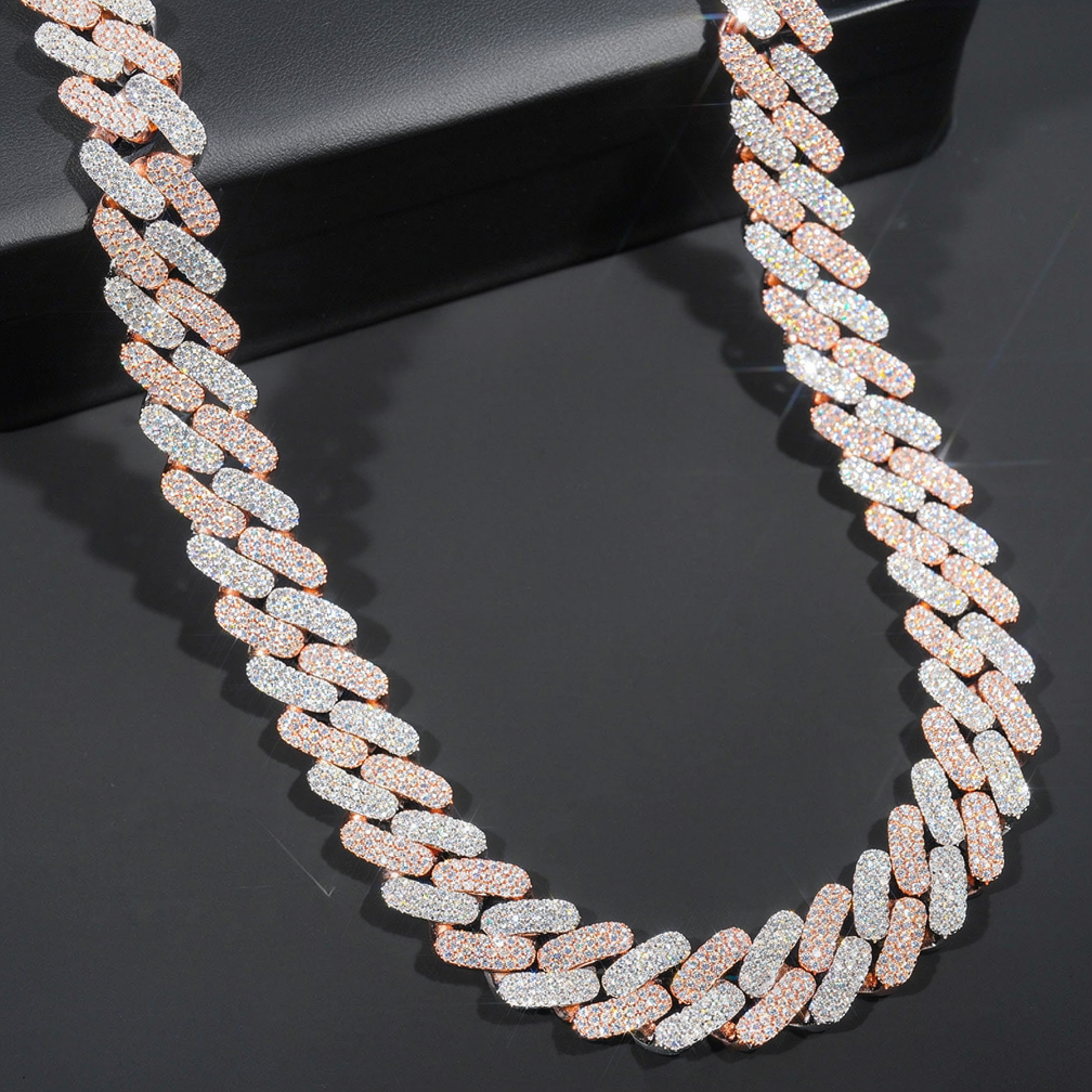 Two Tone Color Luxury 16MM 925 Sterling Silver Cuban Chain Neckalce