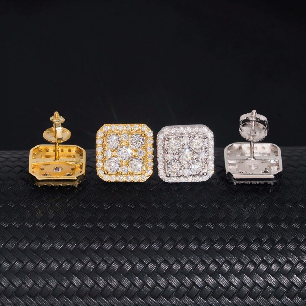 Iced Out Square Moissanite Earrings