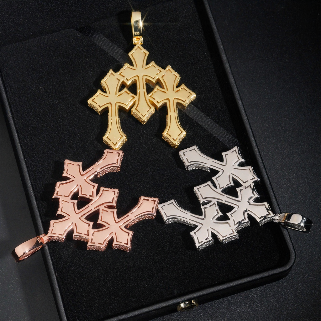 Hip Hop Three Cross Baguette Moissanite Pendant