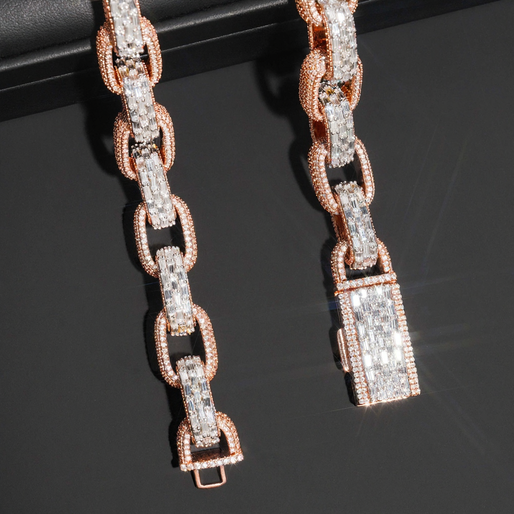New Design 13MM Mixed Baguette Moissanite Cuban Link Chain