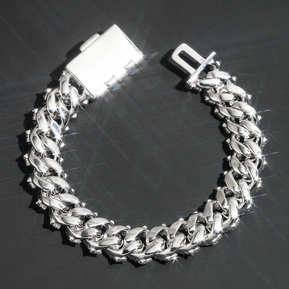 15mm Width Regular Miami Moissanite Solid Silver 925 Cuban Link Chain