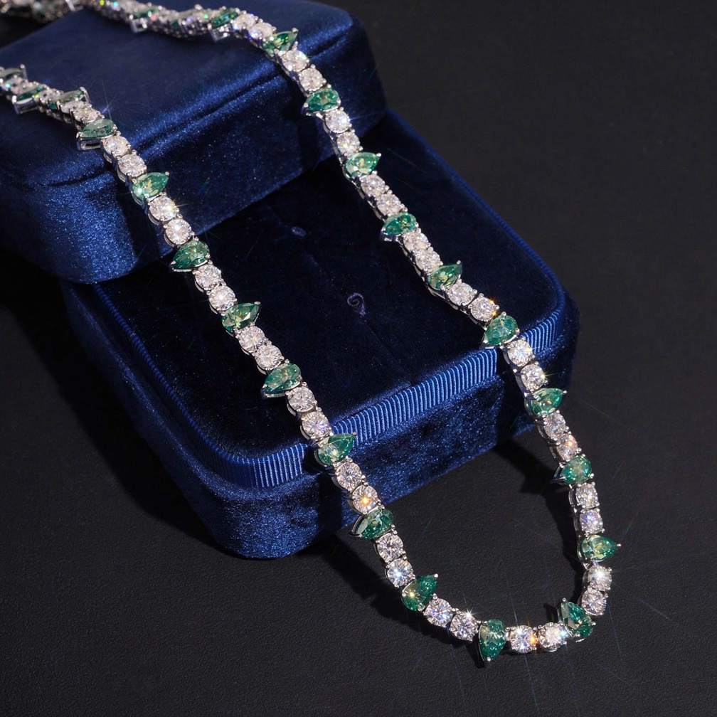 5MM Round Mixed Green Pear Cut Moissanite Tennis Chain