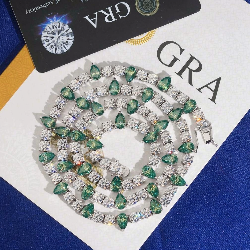 5MM Round Mixed Green Pear Cut Moissanite Tennis Chain