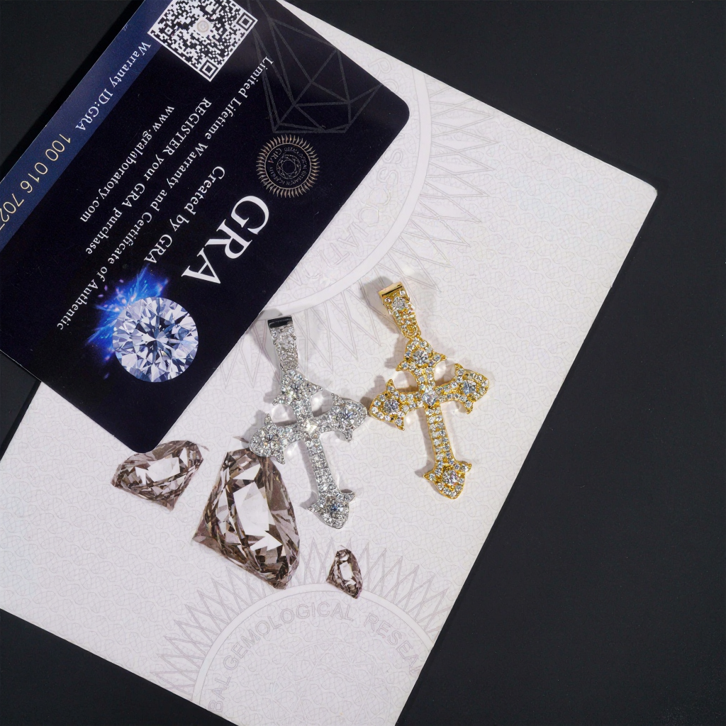 New Iced Out Moissanite Cross Pendant