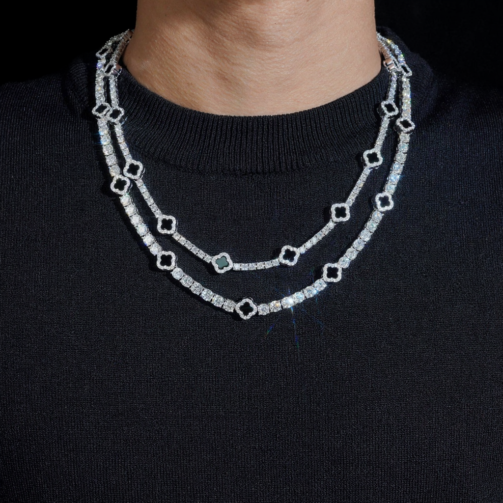 Black Clover Moissanite Tennis Chain