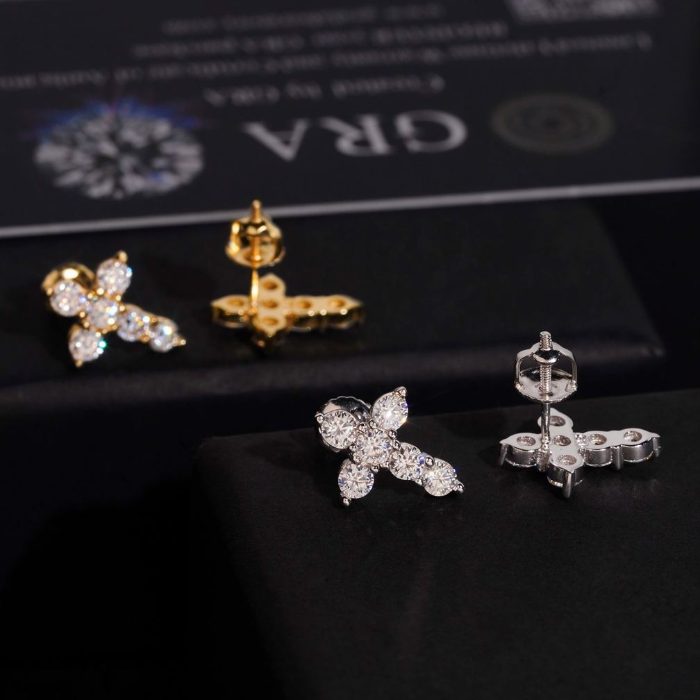 Hip Hop Style Moissanite Cross Earrings