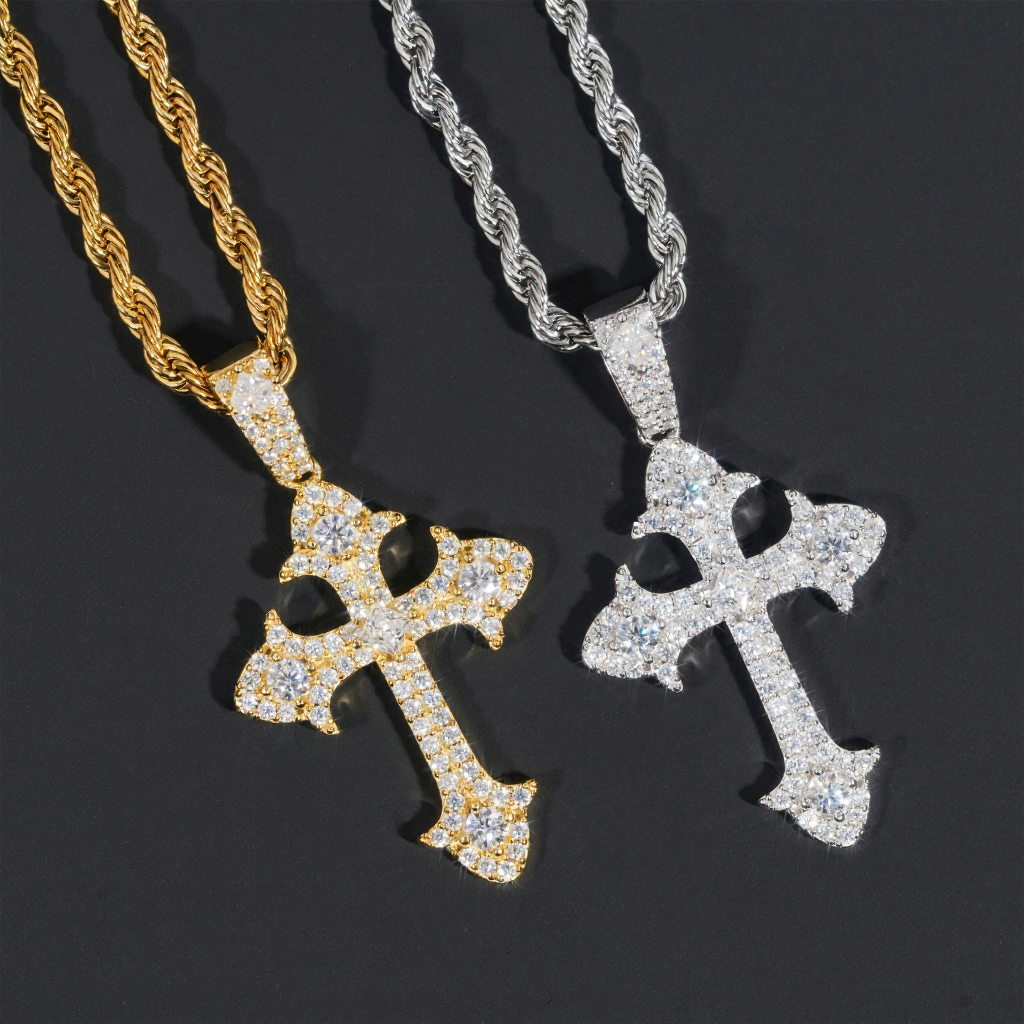New Iced Out Moissanite Cross Pendant