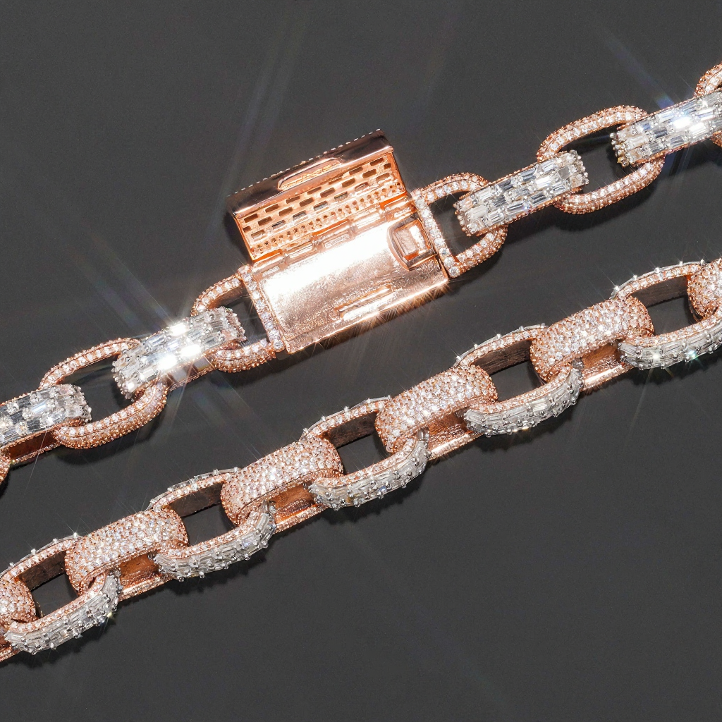 New Design 13MM Mixed Baguette Moissanite Cuban Link Chain